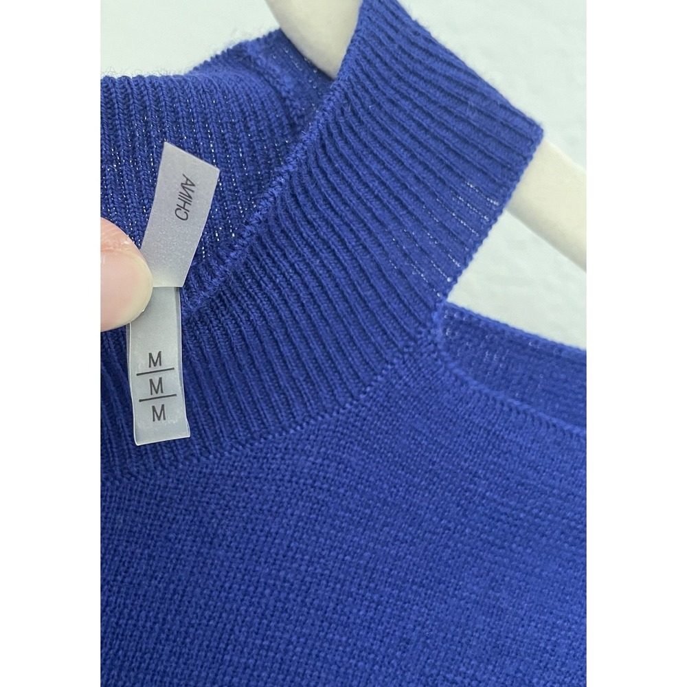 Elie Tahari Blue Cold Shoulder Merino Wool Sweater Top Women's M - Picture 4 of 6